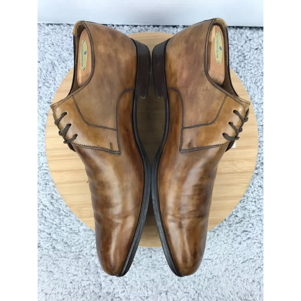 Magnanni Mens 11 Brown Leather Plain Toe Career Office Oxford Derby Dress Shoe